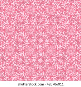 Seamless creative hand-drawn pattern of stylized flowers in pale pink and light magenta colors. Vector illustration.