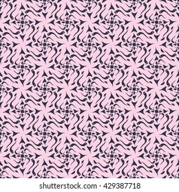 Seamless creative hand-drawn pattern of stylized flowers in pale magenta and dark brown colors. Vector illustration.