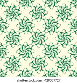 Seamless creative hand-drawn pattern of stylized flowers in light yellow and dark green colors. Vector illustration.