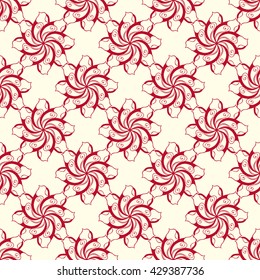 Seamless creative hand-drawn pattern of stylized flowers in pale rose and dark red colors. Vector illustration.