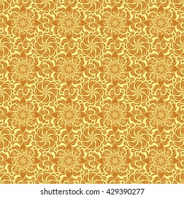 Seamless creative hand-drawn pattern of stylized flowers in yellow and light brown colors. Vector illustration.