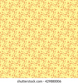 Seamless creative hand-drawn pattern of stylized flowers in pale yellow and peach-orange colors. Vector illustration.