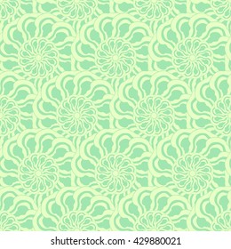 Seamless creative hand-drawn pattern of stylized flowers in light yellow-green and pale lime colors. Vector illustration.
