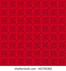 Seamless creative hand-drawn pattern of stylized flowers in bright red and maroon colors. Vector illustration.