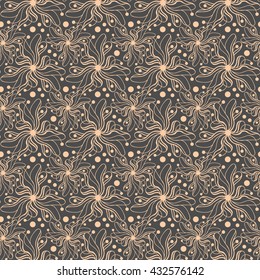 Seamless creative hand-drawn pattern of stylized flowers in pink-beige and slate gray colors. Vector illustration.