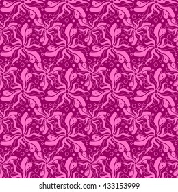 Seamless creative hand-drawn pattern of stylized flowers in bright fuchsia and pale pink colors. Vector illustration.