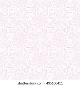 Seamless creative hand-drawn pattern of stylized flowers in white and pastel pink colors. Vector illustration.