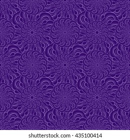 Seamless creative hand-drawn pattern of stylized flowers in pale lilac and dark violet colors. Vector illustration.