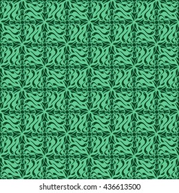 Seamless creative hand-drawn pattern of stylized flowers in pale jade and dark green colors. Vector illustration.