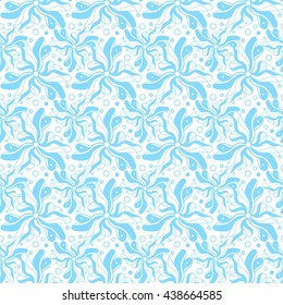 Seamless creative hand-drawn pattern of stylized flowers in pale cyan and white colors. Vector illustration.