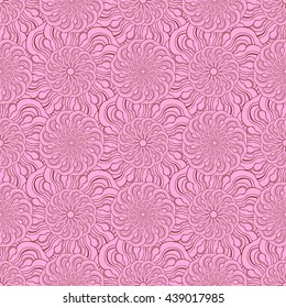Seamless creative hand-drawn pattern of stylized flowers in pale pink and brown colors. Vector illustration.