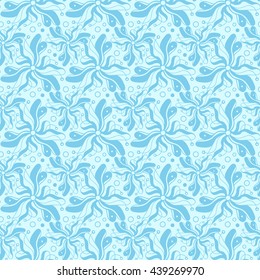 Seamless creative hand-drawn pattern of stylized flowers in pale cyan and light turquoise colors. Vector illustration.