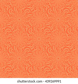 Seamless creative hand-drawn pattern of stylized flowers in yellow and orange colors. Vector illustration.