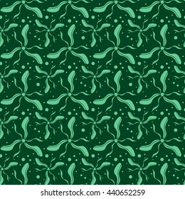 Seamless creative hand-drawn pattern of stylized flowers in pale jade and dark green colors. Vector illustration.