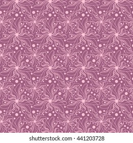 Seamless creative hand-drawn pattern of stylized flowers in light mauve and pale pink colors. Vector illustration.