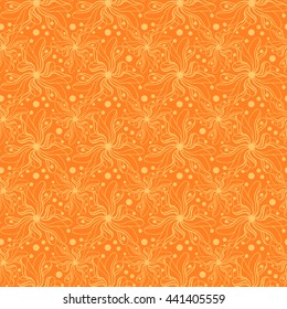 Seamless creative hand-drawn pattern of stylized flowers in yellow and orange colors. Vector illustration.