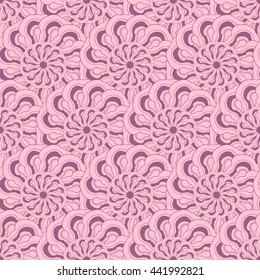 Seamless creative hand-drawn pattern of stylized flowers in light mauve and pale pink colors. Vector illustration.