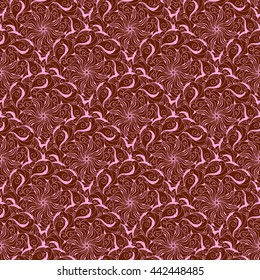 Seamless creative hand-drawn pattern of stylized flowers in pale pink and brown colors. Vector illustration.