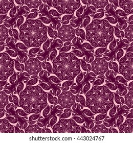 Seamless creative hand-drawn pattern of stylized flowers in pale rose and chocolate colors. Vector illustration.