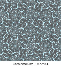 Seamless creative hand-drawn pattern of stylized flowers in pale cyan and gray-brown colors. Vector illustration.