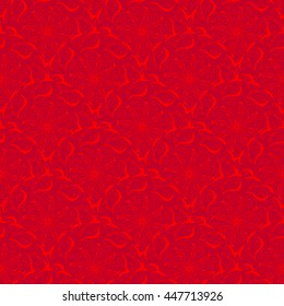 Seamless creative hand-drawn pattern of stylized flowers in bright scarlet and maroon colors. Vector illustration.