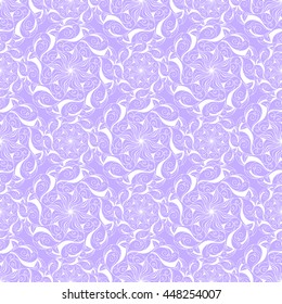 Seamless creative hand-drawn pattern of stylized flowers in pale violet and white colors. Vector illustration.