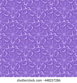 Seamless creative hand-drawn pattern of stylized flowers in pale violet and light lilac colors. Vector illustration.