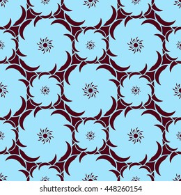Seamless creative hand-drawn pattern of stylized flowers in light blue and brown colors. Vector illustration.