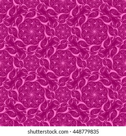 Seamless creative hand-drawn pattern of stylized flowers in bright fuchsia and pale pink colors. Vector illustration.