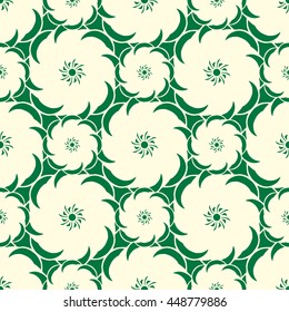 Seamless creative hand-drawn pattern of stylized flowers in light yellow and dark green colors. Vector illustration.