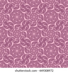 Seamless creative hand-drawn pattern of stylized flowers in light mauve and pale pink colors. Vector illustration.