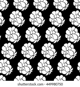 Seamless creative hand-drawn pattern of stylized flowers in black and white colors. Vector illustration.