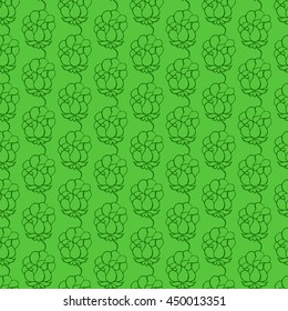 Seamless creative hand-drawn pattern of stylized flowers in bright lime and green colors. Vector illustration.