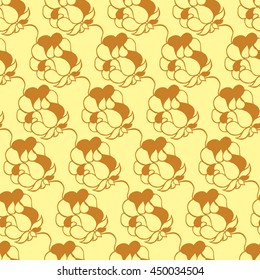 Seamless creative hand-drawn pattern of stylized flowers in yellow and light brown colors. Vector illustration.