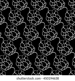 Seamless creative hand-drawn pattern of stylized flowers in black and white colors. Vector illustration.