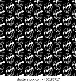 Seamless creative hand-drawn pattern of stylized flowers in black and white colors. Vector illustration.