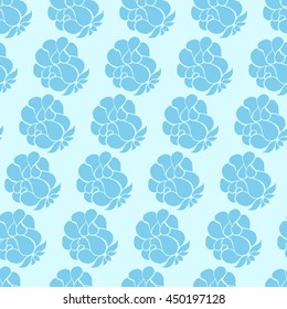 Seamless creative hand-drawn pattern of stylized flowers in pale cyan and light turquoise colors. Vector illustration.