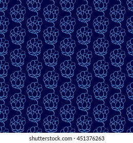 Seamless creative hand-drawn pattern of stylized flowers in bright cyan and indigo colors. Vector illustration.