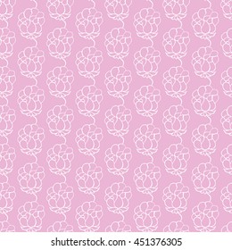 Seamless creative hand-drawn pattern of stylized flowers in white and pastel pink colors. Vector illustration.