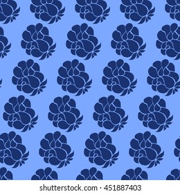 Seamless creative hand-drawn pattern of stylized flowers in cornflower and cerulean blue colors. Vector illustration.