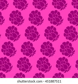 Seamless creative hand-drawn pattern of stylized flowers in bright fuchsia and mauve colors. Vector illustration.