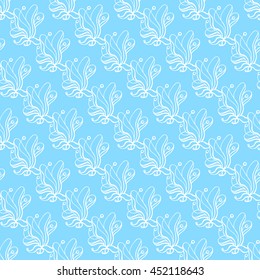 Seamless creative hand-drawn pattern of stylized flowers in pale cyan and white colors. Vector illustration.