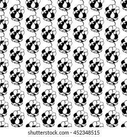 Seamless creative hand-drawn pattern of stylized flowers in black and white colors. Vector illustration.