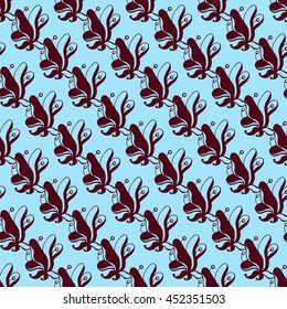 Seamless creative hand-drawn pattern of stylized flowers in light blue and brown colors. Vector illustration.