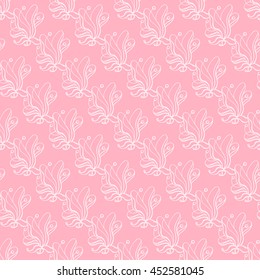 Seamless creative hand-drawn pattern of stylized flowers in pastel pink and light rose colors. Vector illustration.