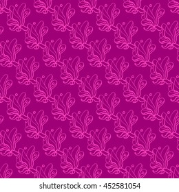 Seamless creative hand-drawn pattern of stylized flowers in bright fuchsia and mauve colors. Vector illustration.