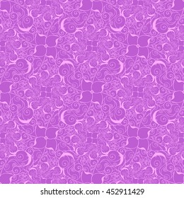 Seamless creative hand-drawn pattern of stylized flowers in orchid and pale pink colors. Vector illustration.