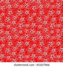 Seamless creative hand-drawn pattern of stylized flowers in white and bright scarlet colors. Vector illustration.