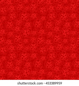 Seamless creative hand-drawn pattern of stylized flowers in dark red and scarlet colors. Vector illustration.