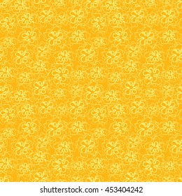 Seamless creative hand-drawn pattern of stylized flowers in yellow and orange colors. Vector illustration.
